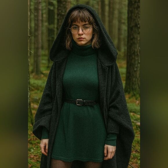 NWT Trapeze Dress S Hunter Green L/S Ribbed Turtleneck Sweater A-line Gremlincor - Picture 1 of 9